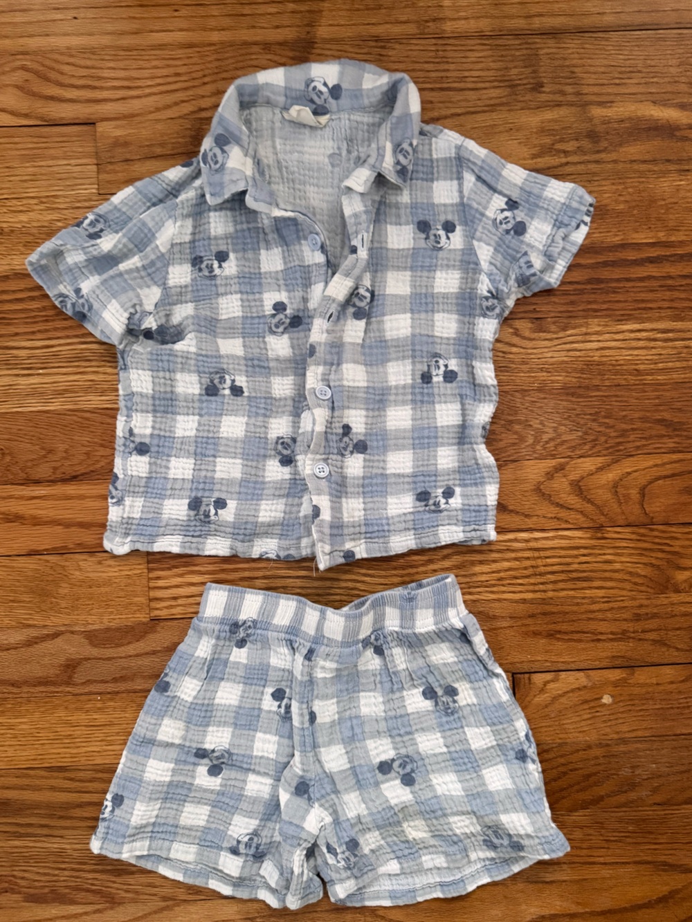 Disney Light Blue & White Plaid Button-Up Pajama Set